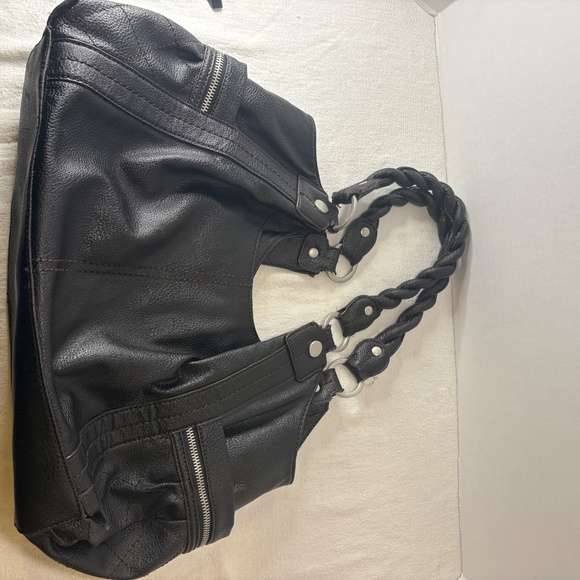 Vtg Relic by Fossil Leather Hobo Braided Shoulder Strap Slouchy Black Purse Boho - Picture 8 of 16